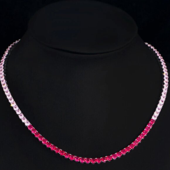 20 Ctw Simulated Ombre Ruby Pink Sapphire 14K White Gold Plated Tennis Necklace - Picture 1 of 6